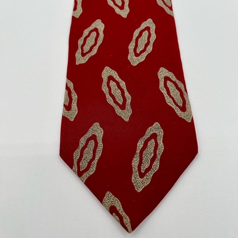 Valentino Vintage Italian Silk Tie Necktie Red/Black Geometric Pattern